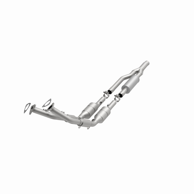 MagnaFlow 5461716 carb direct-fit catalytic converter, opposite front three-quarter view of the turntable spin