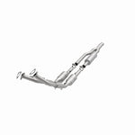 MagnaFlow 5461716 carb direct-fit catalytic converter, opposite front three-quarter view of the turntable spin