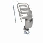 MagnaFlow 452027 carb manifold converter, rear three-quarter view of the turntable spin