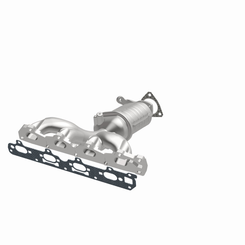 MagnaFlow 5531060 carb manifold converter, opposite front three-quarter view of the turntable spin