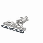 MagnaFlow 5531060 carb manifold converter, opposite front three-quarter view of the turntable spin