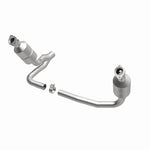 MagnaFlow 93610 hm grade direct-fit catalytic converter, opposite front three-quarter view of the turntable spin