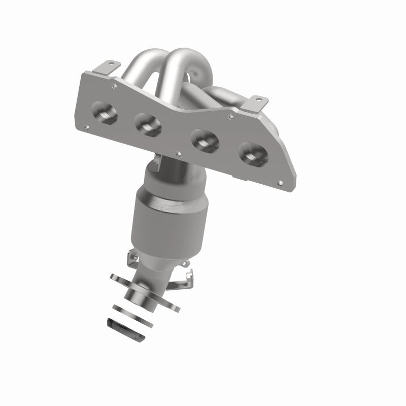MagnaFlow 52520 oem grade manifold converter, opposite front three-quarter view of the turntable spin