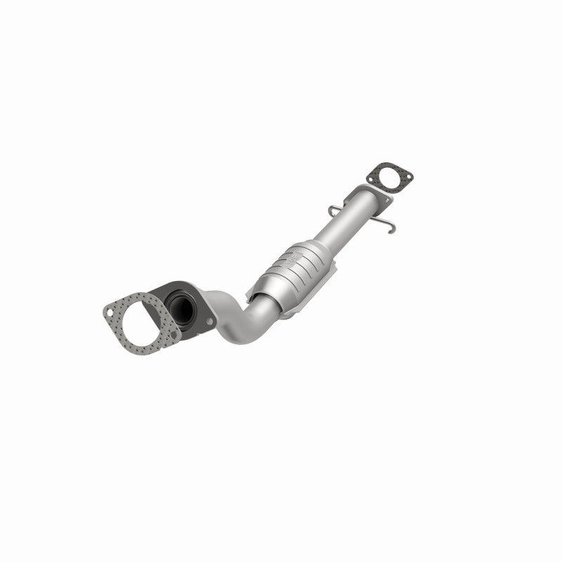 MagnaFlow 93177 hm grade direct-fit catalytic converter, opposite front three-quarter view of the turntable spin