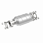 MagnaFlow 457001 carb direct-fit catalytic converter, front three-quarter view of the turntable spin