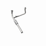 MagnaFlow 4451296 carb direct-fit catalytic converter, rear three-quarter view of the turntable spin