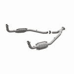 MagnaFlow 93690 hm grade direct-fit catalytic converter, front three-quarter view of the turntable spin