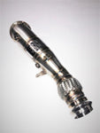 A top view of Evolution Racewerks Sports Series 4" High Flow Catted Downpipe for B46 Engine (US Spec) in Brushed Finish