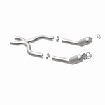 MagnaFlow 5461976 carb direct-fit catalytic converter, opposite rear three-quarter view of the turntable spin
