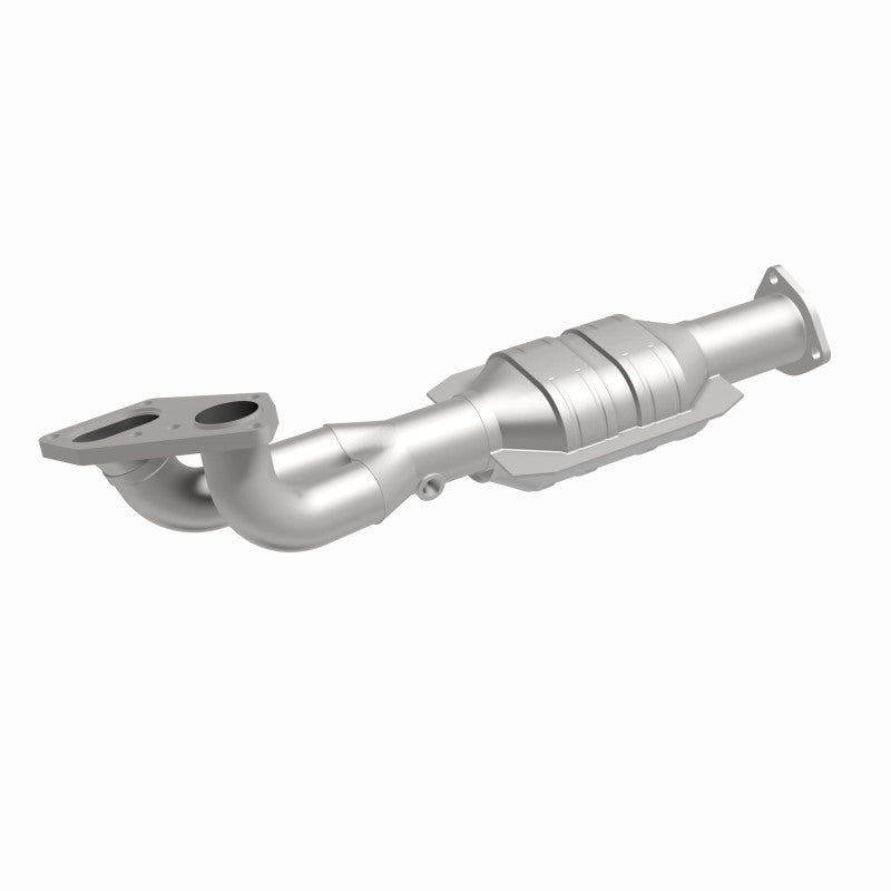 MagnaFlow 23555 epa direct-fit catalytic converter, front three-quarter view of the turntable spin