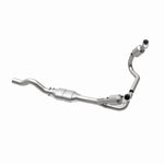 MagnaFlow 458012 carb direct-fit catalytic converter, opposite rear three-quarter view of the turntable spin
