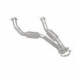 MagnaFlow 5481682 carb direct-fit catalytic converter, rear three-quarter view of the turntable spin