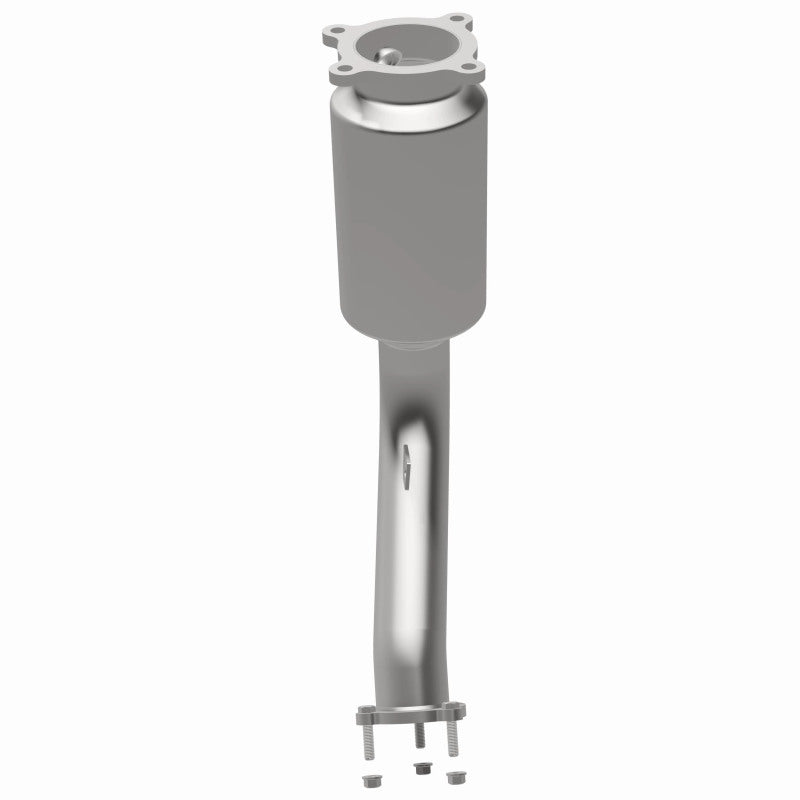 MagnaFlow 5561352 carb direct-fit catalytic converter, opposite rear three-quarter view of the turntable spin