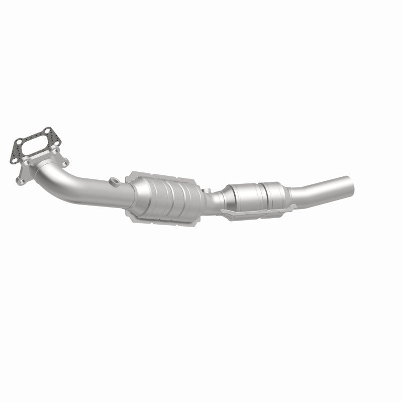 MagnaFlow 551682 carb direct-fit catalytic converter, front three-quarter view of the turntable spin