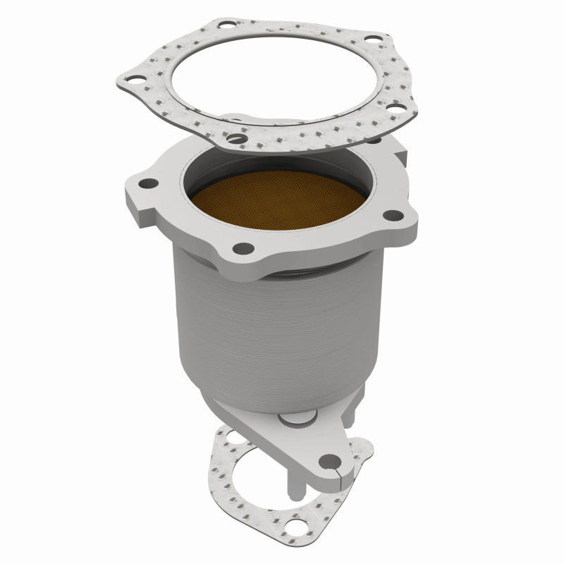 MagnaFlow 50671 hm grade direct-fit catalytic converter, opposite rear three-quarter view of the turntable spin