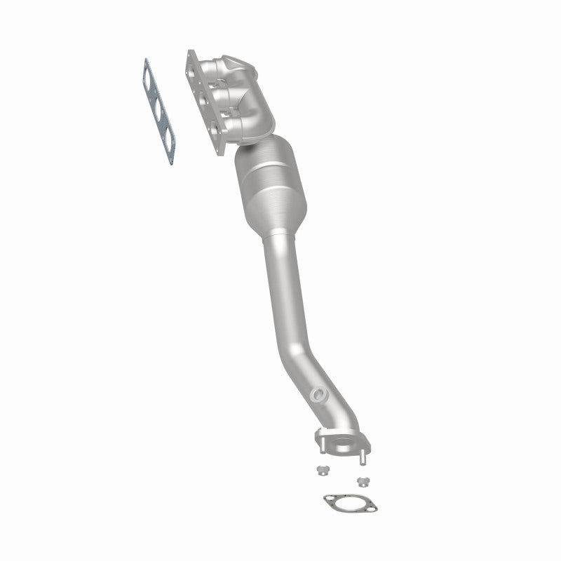 MagnaFlow 452465 carb manifold converter, rear three-quarter view of the turntable spin