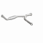 MagnaFlow 93125 hm grade direct-fit catalytic converter, front three-quarter view of the turntable spin