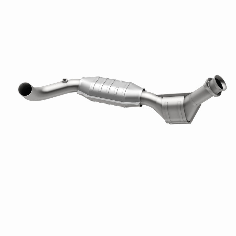 MagnaFlow 93428 hm grade direct-fit catalytic converter, opposite rear three-quarter view of the turntable spin