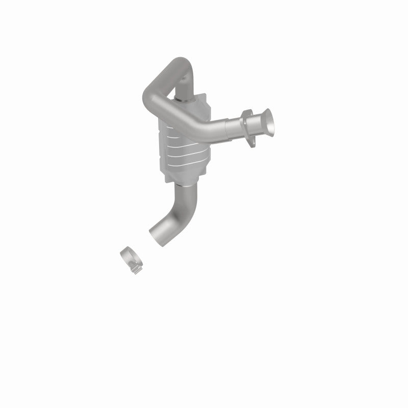 MagnaFlow 93615 hm grade direct-fit catalytic converter, rear three-quarter view of the turntable spin