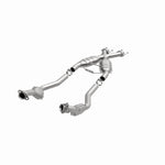 MagnaFlow 337339 carb direct-fit catalytic converter, opposite front three-quarter view of the turntable spin