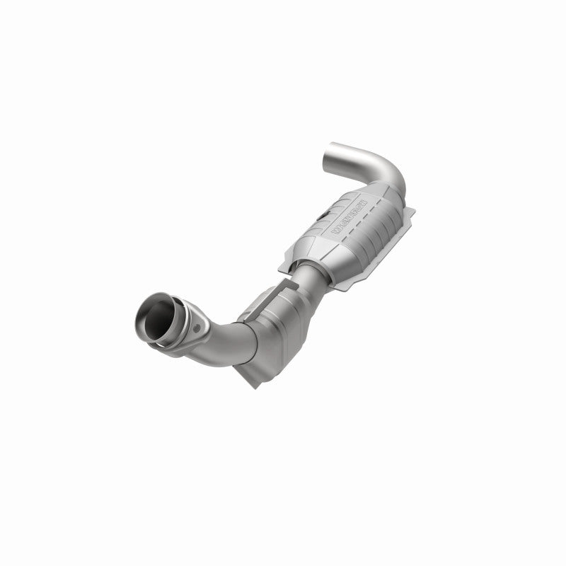 MagnaFlow 93121 hm grade direct-fit catalytic converter, opposite front three-quarter view of the turntable spin