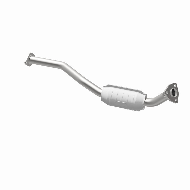 MagnaFlow 447228 carb direct-fit catalytic converter, opposite rear three-quarter view of the turntable spin