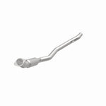 MagnaFlow 5561539 carb direct-fit catalytic converter, opposite front three-quarter view of the turntable spin