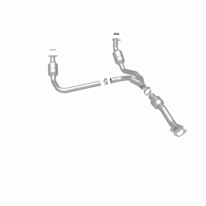 MagnaFlow 52134 oem grade direct-fit catalytic converter, rear three-quarter view of the turntable spin