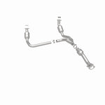 MagnaFlow 52134 oem grade direct-fit catalytic converter, rear three-quarter view of the turntable spin