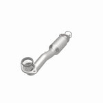 MagnaFlow 5571783 carb direct-fit catalytic converter, opposite front three-quarter view of the turntable spin