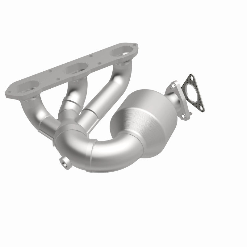 MagnaFlow 52328 oem grade manifold converter, front three-quarter view of the turntable spin