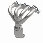 MagnaFlow 49369 oem grade manifold converter, opposite front three-quarter view of the turntable spin