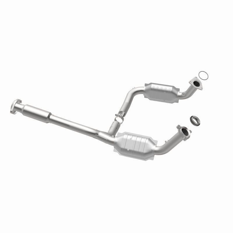 MagnaFlow 24950 hm grade direct-fit catalytic converter, opposite rear three-quarter view of the turntable spin