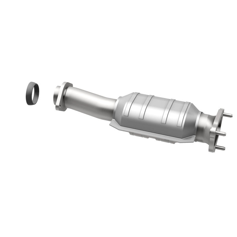 MagnaFlow 93641 hm grade direct-fit catalytic converter, opposite rear three-quarter view of the turntable spin