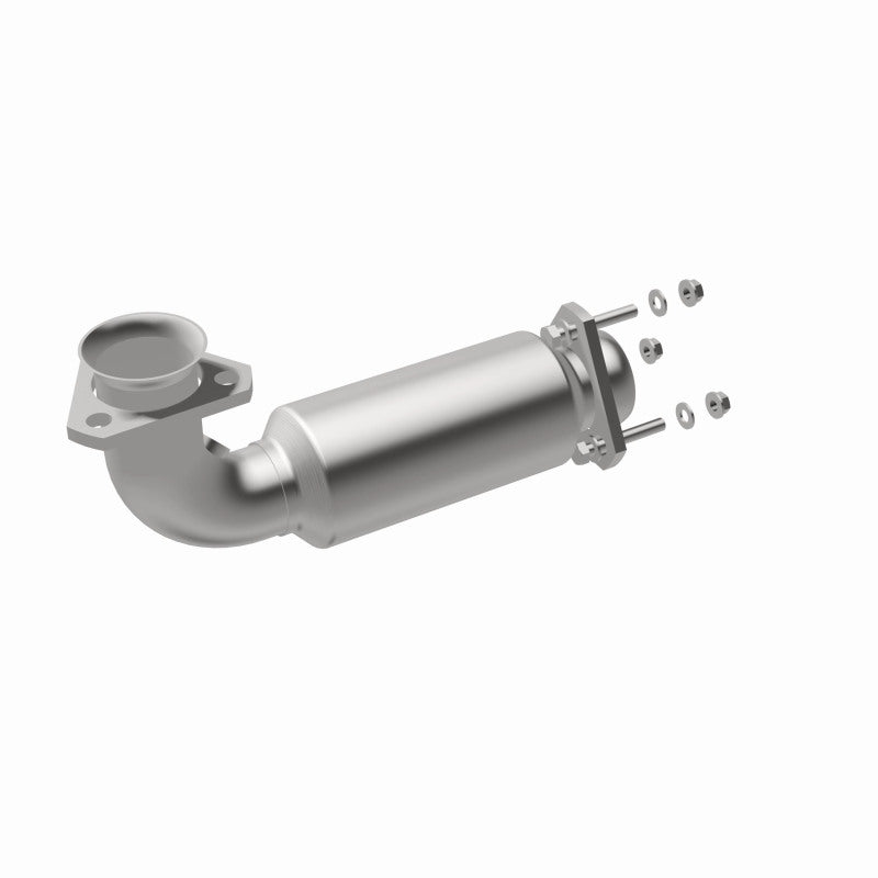 MagnaFlow 23409 hm grade direct-fit catalytic converter, front three-quarter view of the turntable spin