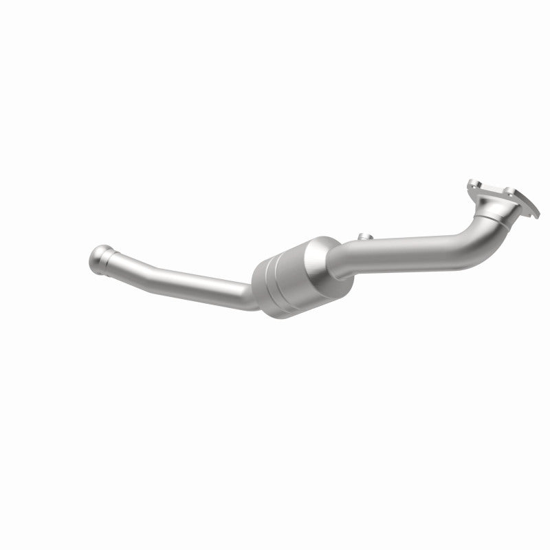 MagnaFlow 5551737 carb direct-fit catalytic converter, opposite rear three-quarter view of the turntable spin