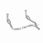 MagnaFlow 52153 oem grade direct-fit catalytic converter, rear three-quarter view of the turntable spin