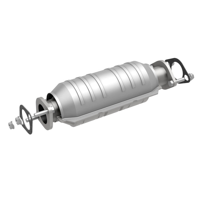 MagnaFlow 49653 oem grade direct-fit catalytic converter, front three-quarter view of the turntable spin