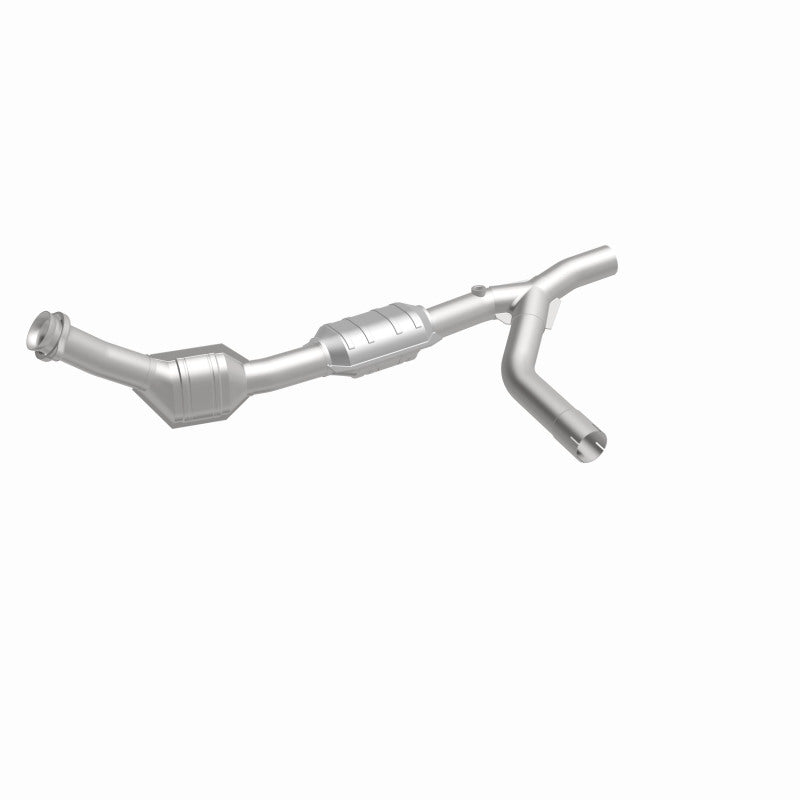 MagnaFlow 93322 hm grade direct-fit catalytic converter, front three-quarter view of the turntable spin