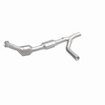 MagnaFlow 93322 hm grade direct-fit catalytic converter, front three-quarter view of the turntable spin