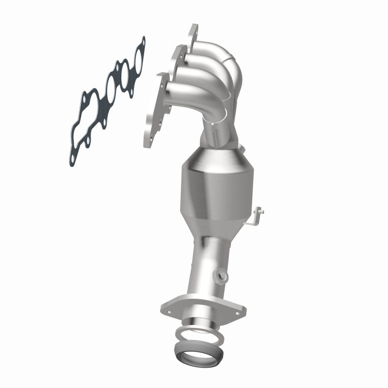 MagnaFlow 52216 oem grade manifold converter, rear three-quarter view of the turntable spin