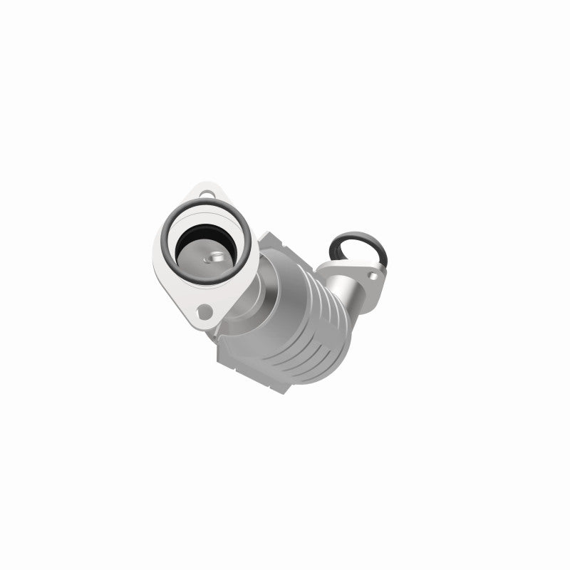 MagnaFlow 24931 hm grade direct-fit catalytic converter, opposite front three-quarter view of the turntable spin