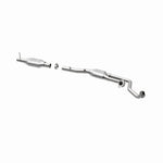 MagnaFlow 447245 carb direct-fit catalytic converter, opposite rear three-quarter view of the turntable spin