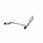 MagnaFlow 447243 carb direct-fit catalytic converter, opposite rear three-quarter view of the turntable spin