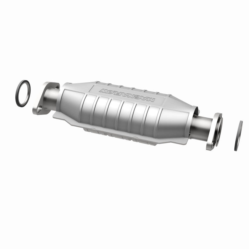 MagnaFlow 23244 hm grade direct-fit catalytic converter, opposite rear three-quarter view of the turntable spin