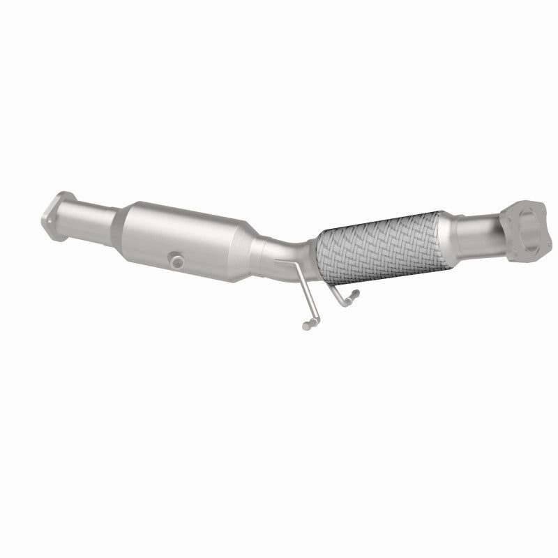 MagnaFlow 5561810 carb direct-fit catalytic converter, opposite rear three-quarter view of the turntable spin