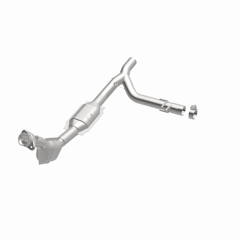 MagnaFlow 93397 hm grade direct-fit catalytic converter, opposite front three-quarter view of the turntable spin