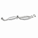 MagnaFlow 23543 hm grade direct-fit catalytic converter, front three-quarter view of the turntable spin