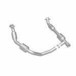 MagnaFlow 5481439 carb direct-fit catalytic converter, rear three-quarter view of the turntable spin