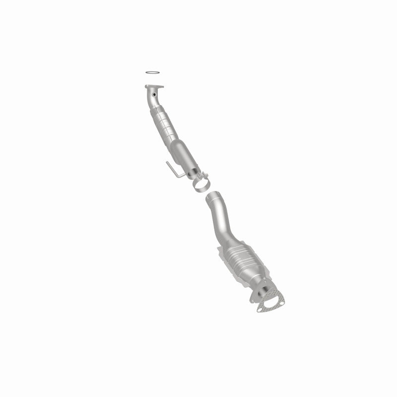 MagnaFlow 447273 carb direct-fit catalytic converter, rear three-quarter view of the turntable spin